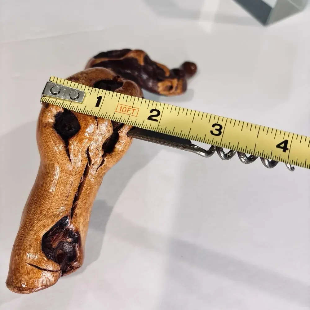 Vintage Handcrafted Grapevine Burl Wood Stationary Corkscrew Wine Opener
